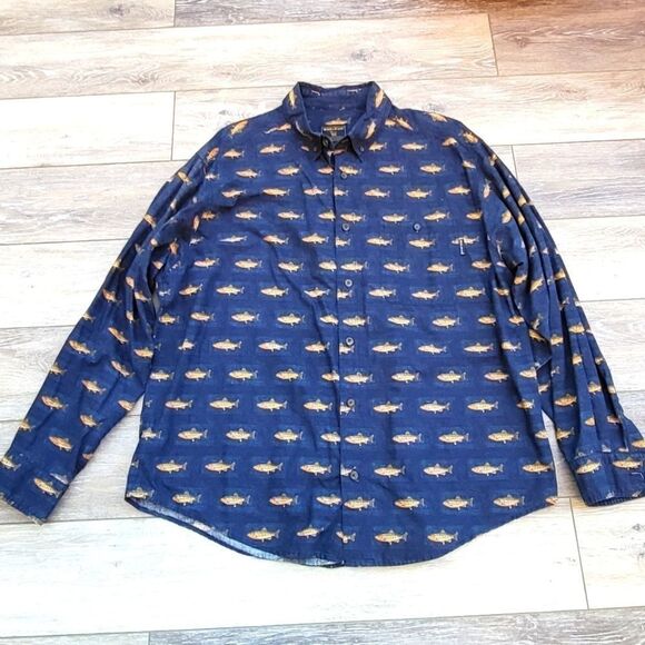 Woolrich Spotted Trout Fish Pocket Long Sleeve Button Down Shirt Men XL - Picture 1 of 12